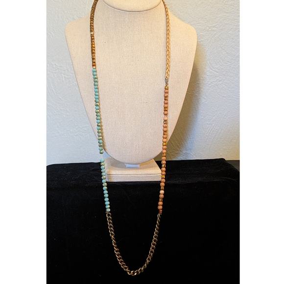 Turquoise Bead, Bronze, Copper, Braided Cord, Toggle Clasp Cross Charm Necklace - Picture 1 of 12